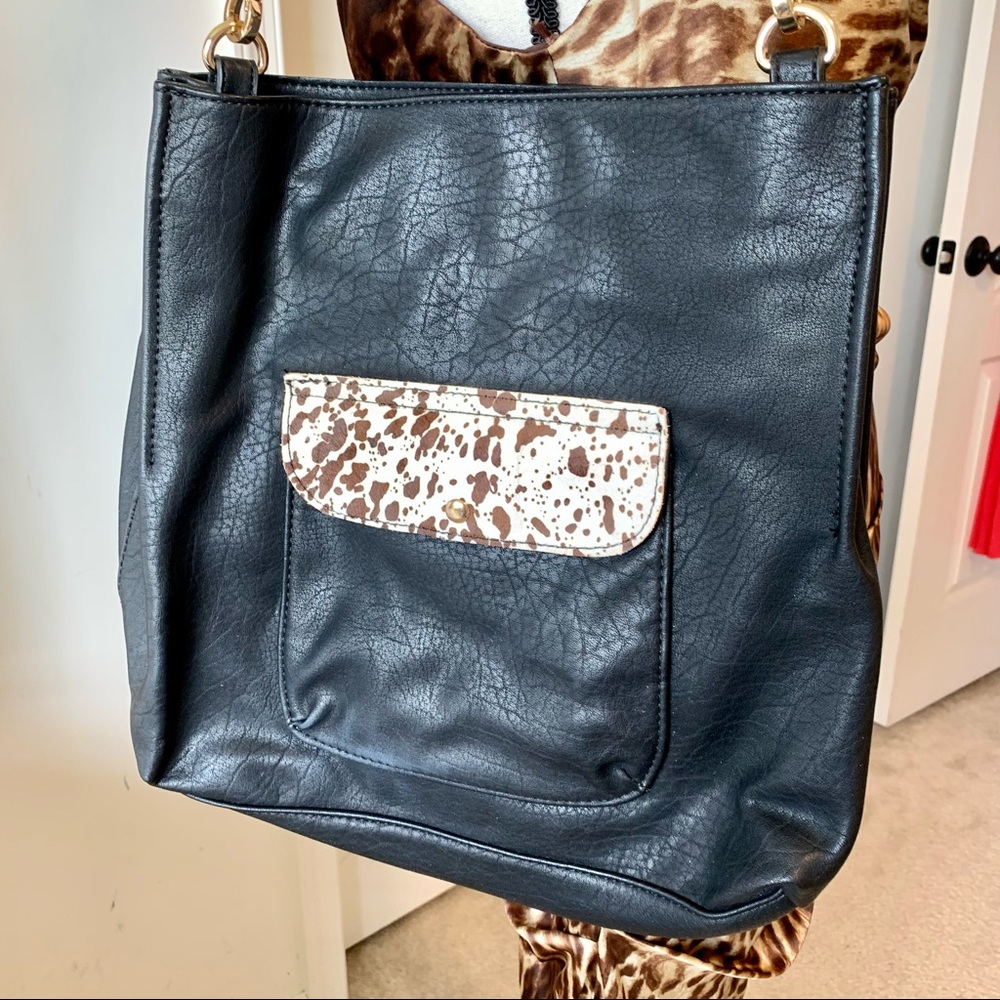 MODA LUXE Calf Hair Pocket Satchel Tote Bag